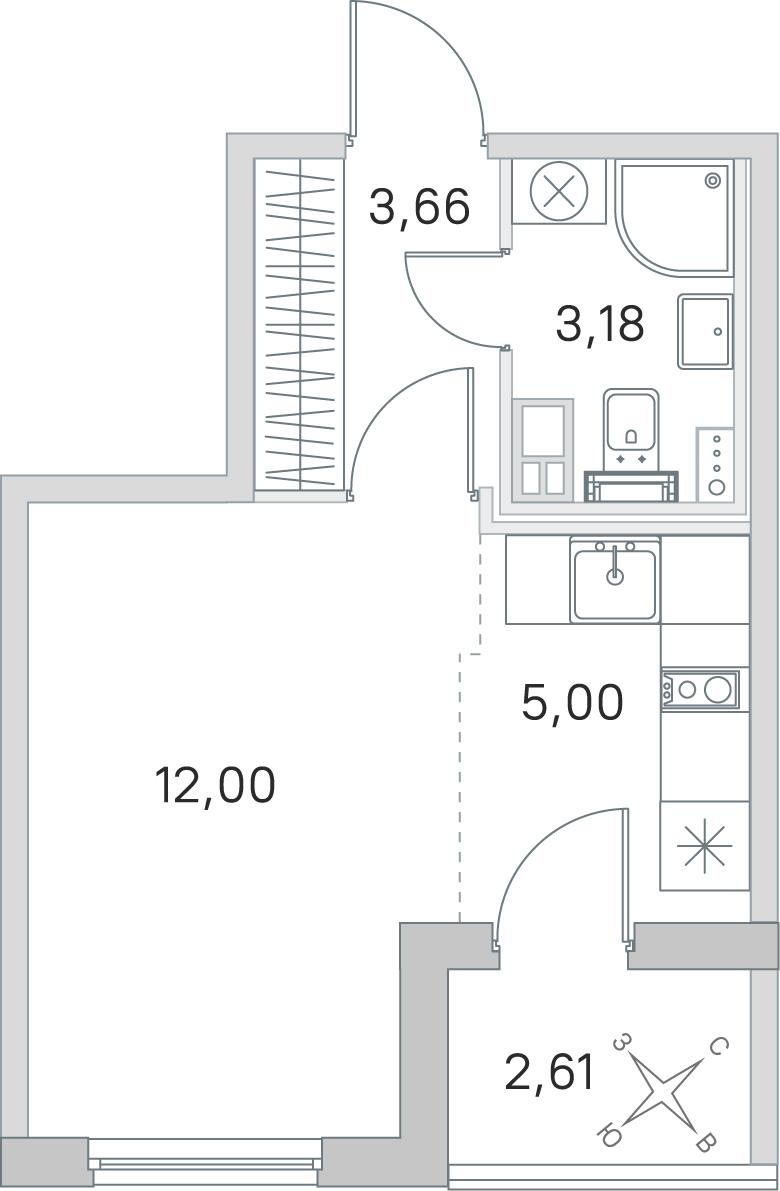 Студия 25 м2 в ЖК Любоград корпус null этаж 2