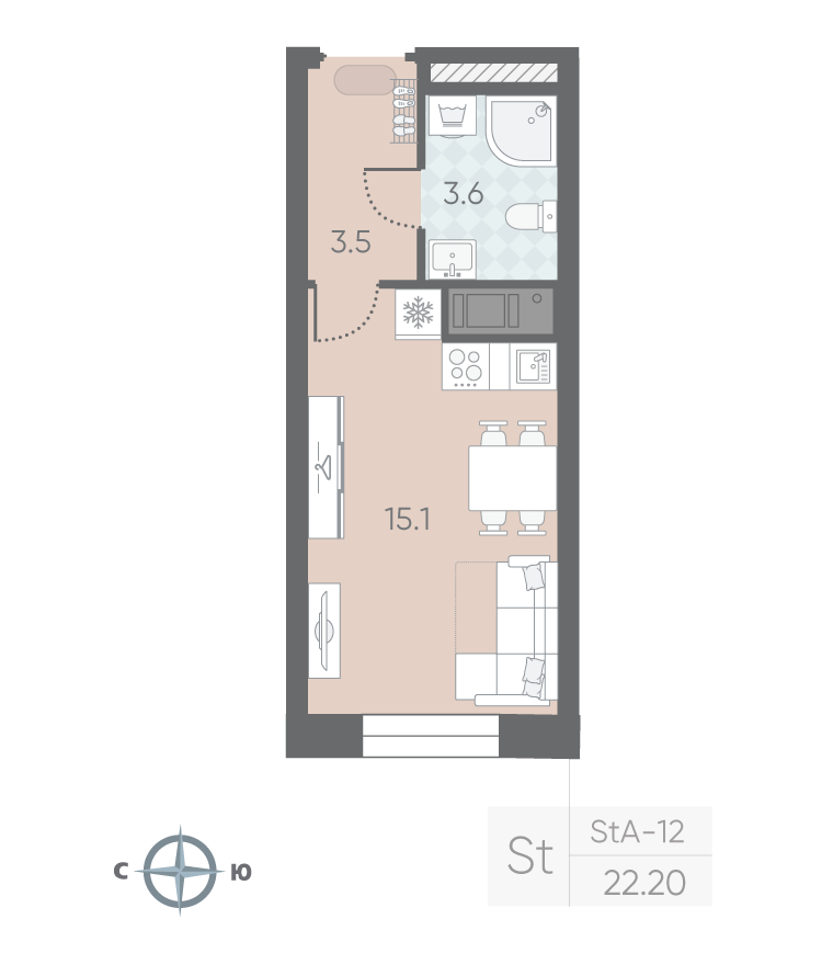 Студия 22 м2 в ЖК Большая Охта корпус null этаж 11