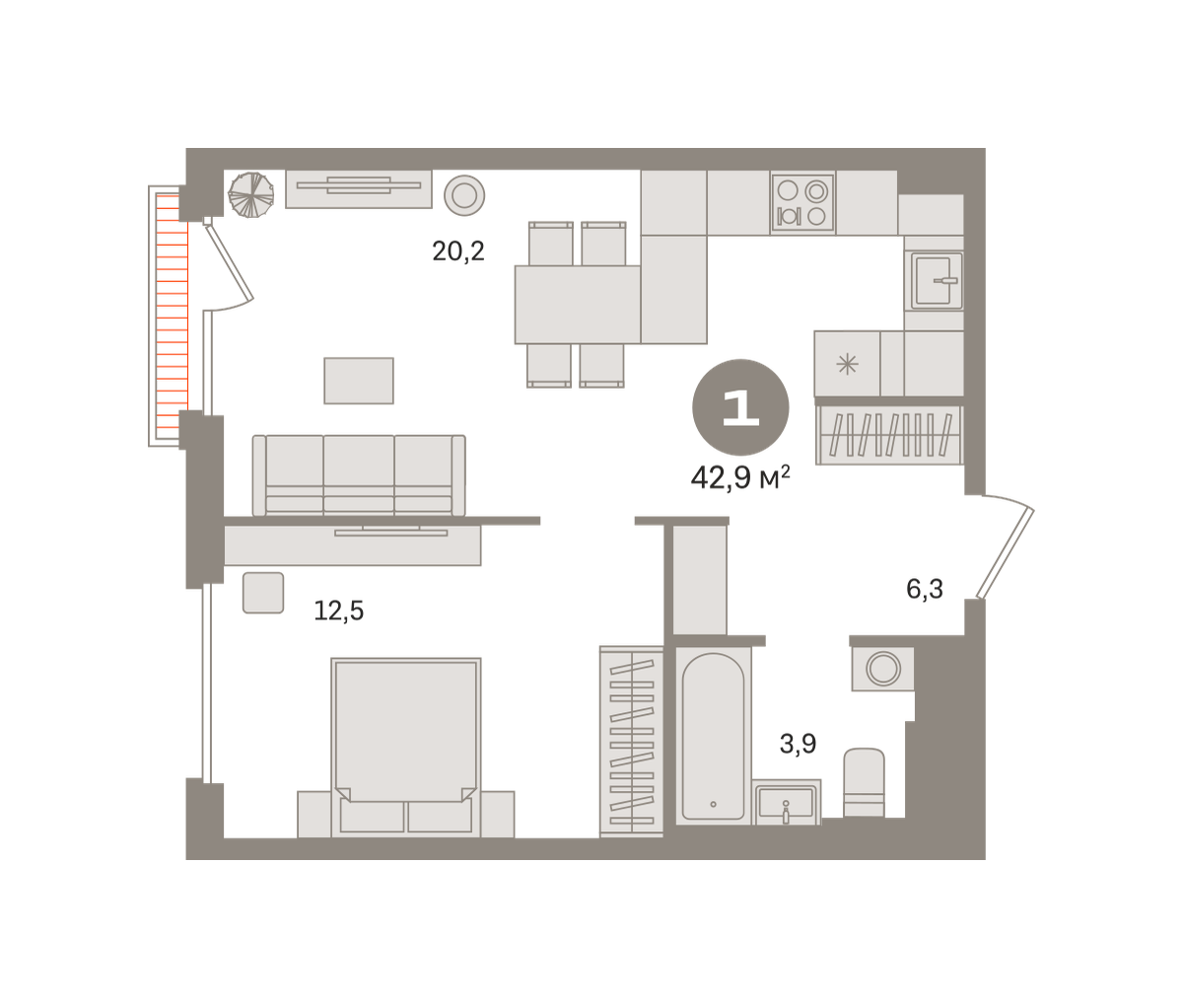 1-комнатная 42 м2 в ЖК Квартал Герцена корпус null этаж 16
