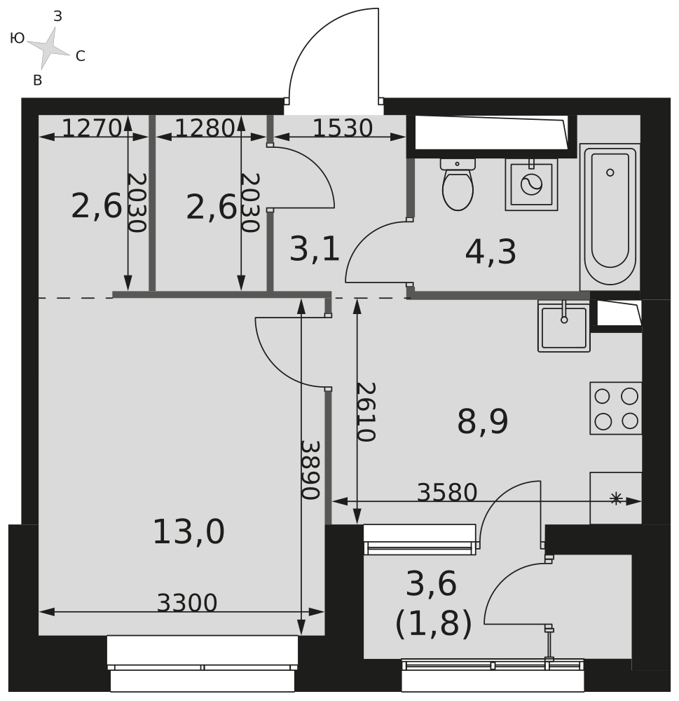 1-комнатная 36 м2 в ЖК Sky Garden корпус null этаж 22