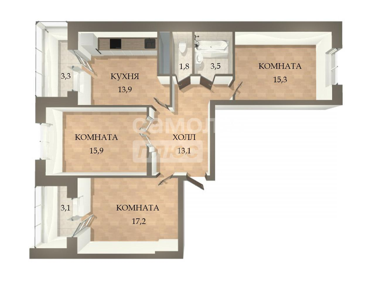 3-комнатная 83 м2 в ЖК undefined корпус null этаж 22