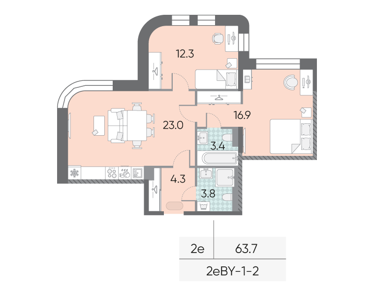 2-комнатная 63 м2 в ЖК ЗИЛАРТ корпус null этаж 2