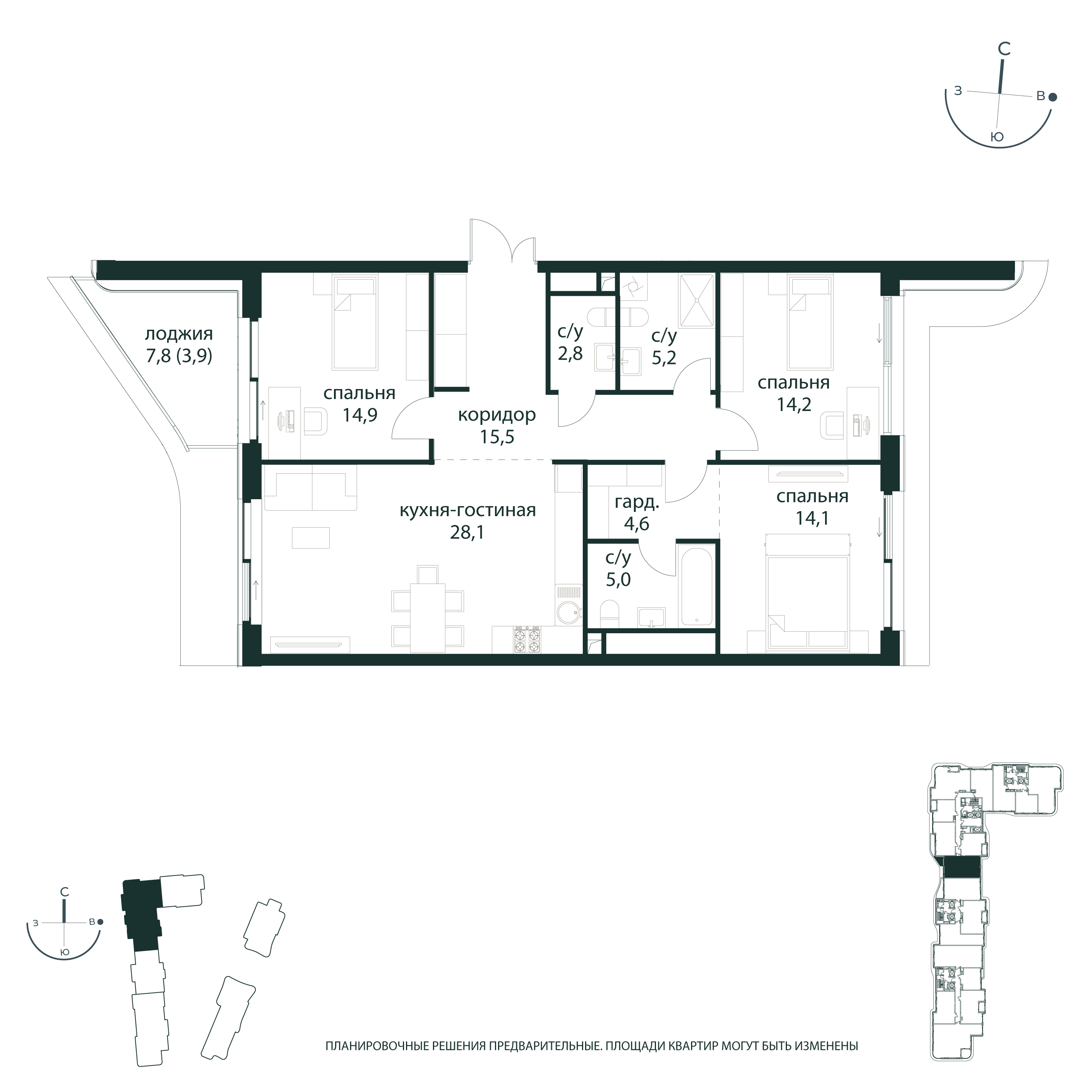 3-комнатная 108 м2 в ЖК Река корпус null этаж 5