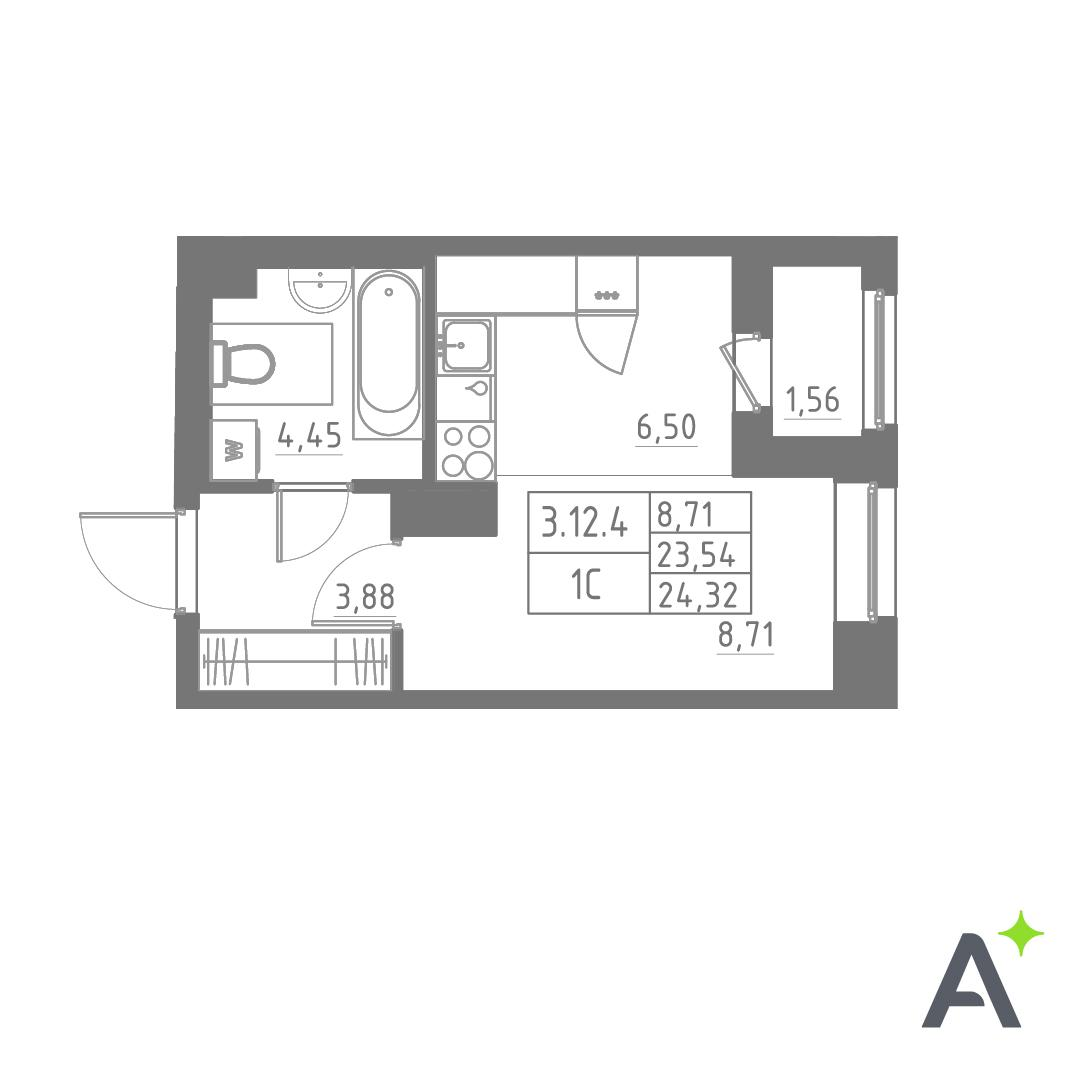 Студия 23 м2 в ЖК Аквилон Солар корпус null этаж 12