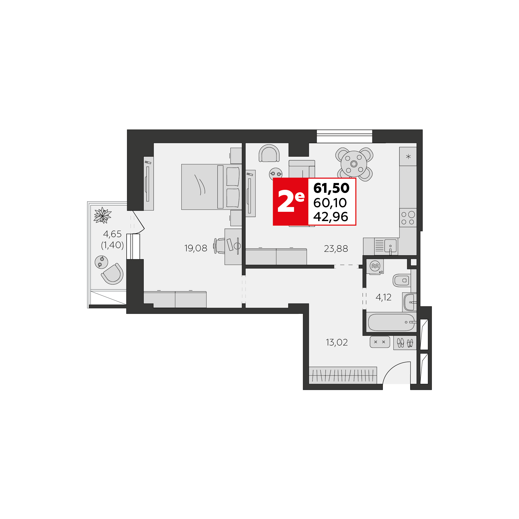 Студия 61 м2 в ЖК Высотка корпус null этаж 2