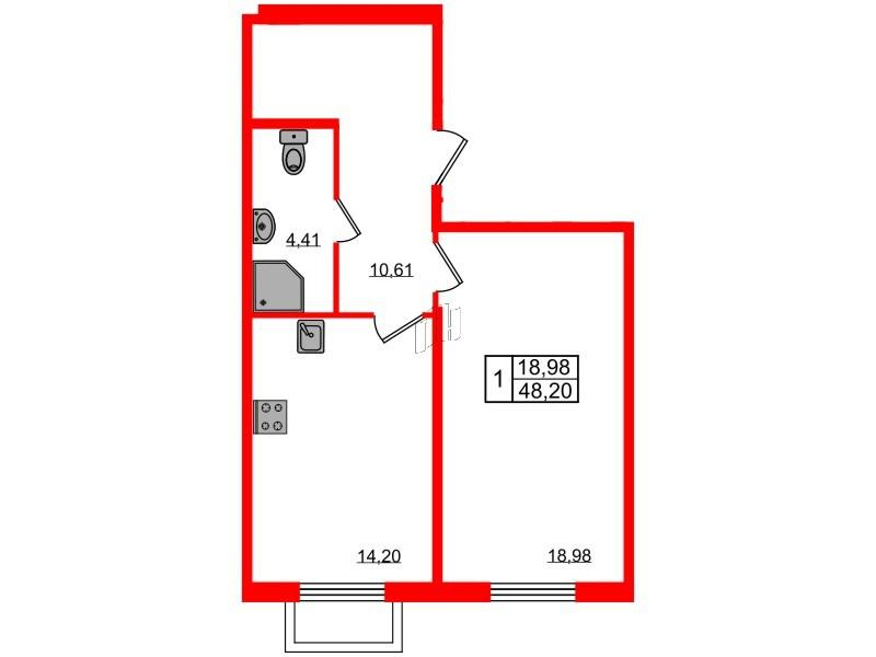 1-комнатная 48 м2 в ЖК Granholm Village корпус null этаж 1