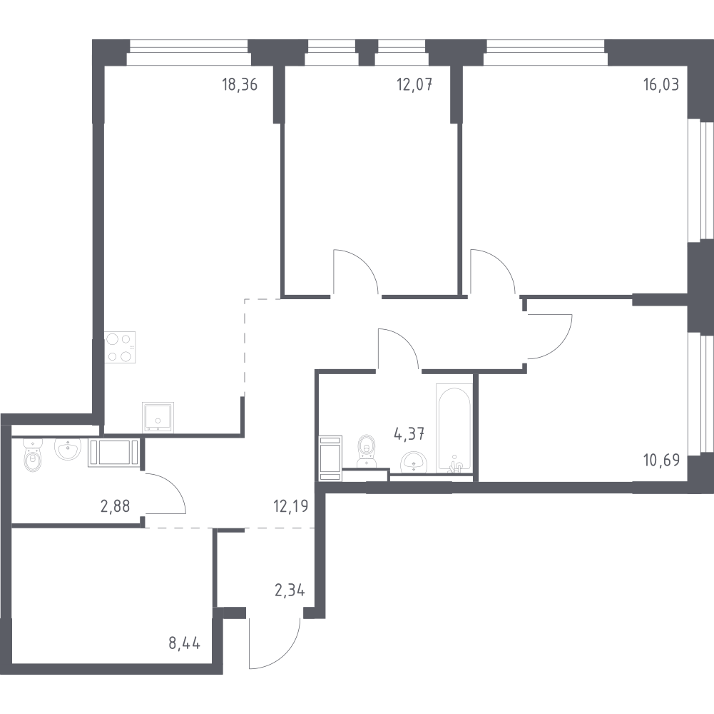3-комнатная 87 м2 в ЖК Новое Колпино корпус null этаж 10