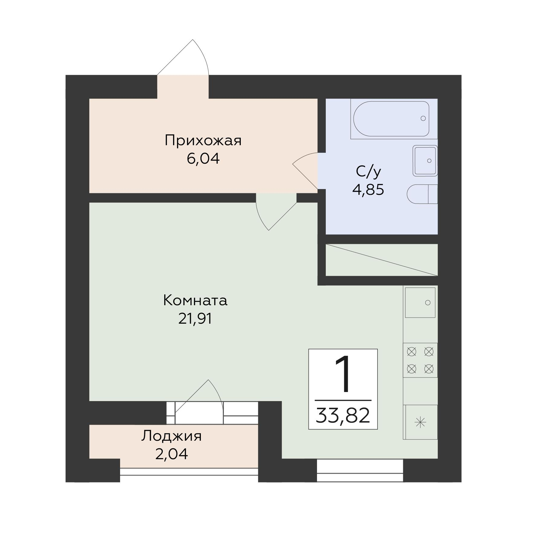 1-комнатная 33 м2 в ЖК Юность корпус null этаж 1