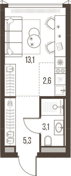 1-комнатная 24 м2 в ЖК High Life корпус null этаж 3
