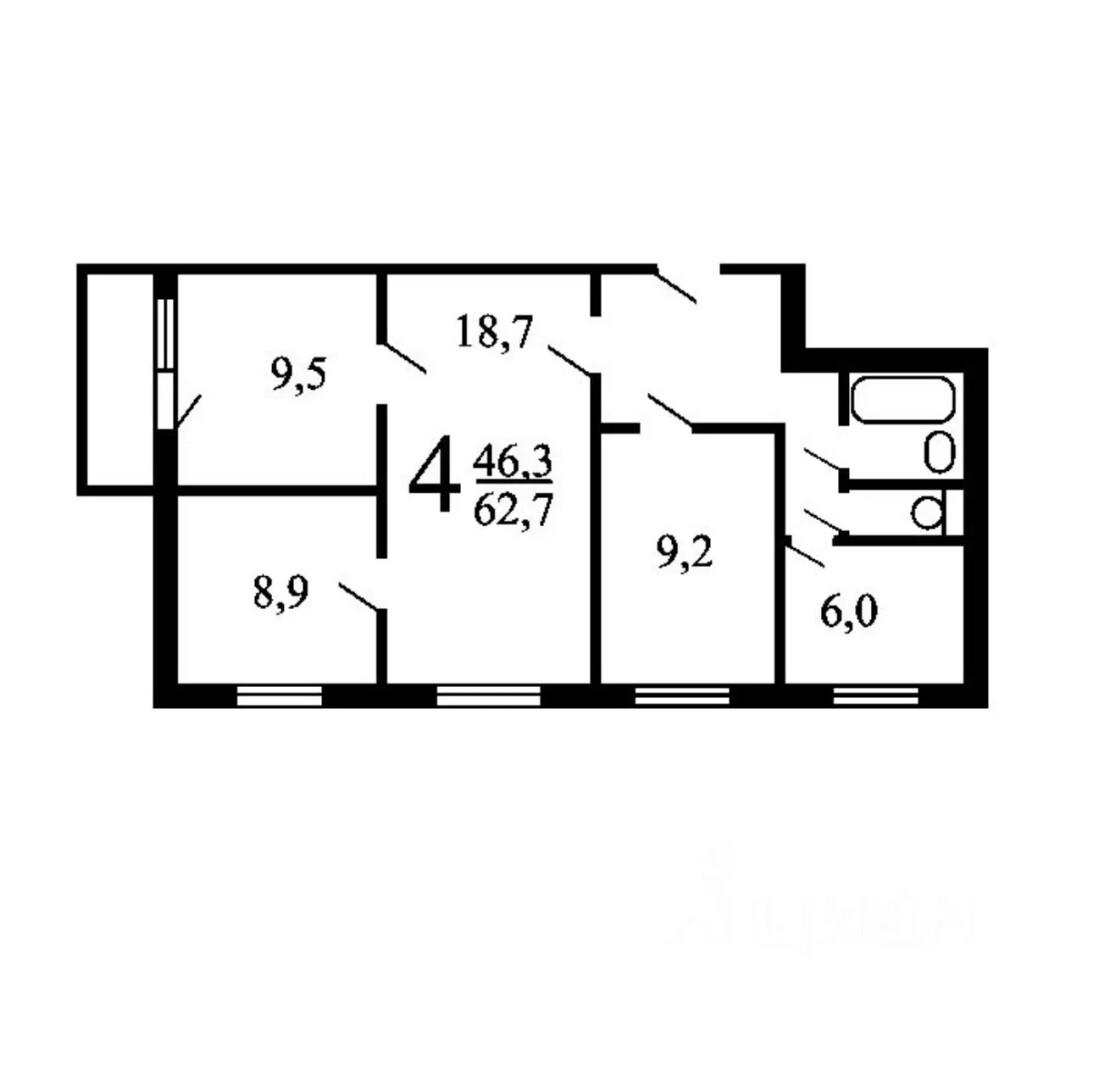 4-комнатная 63.3 м2 в ЖК undefined корпус null этаж 6