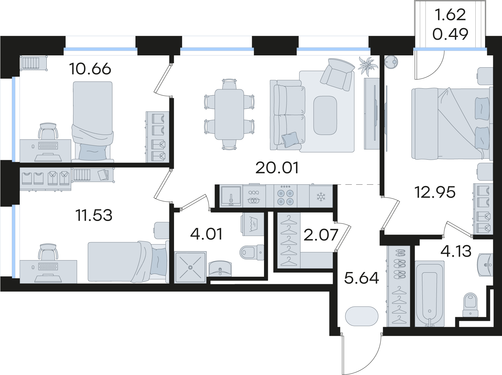 3-комнатная 71 м2 в ЖК GloraX Premium Гребной канал корпус null этаж 7