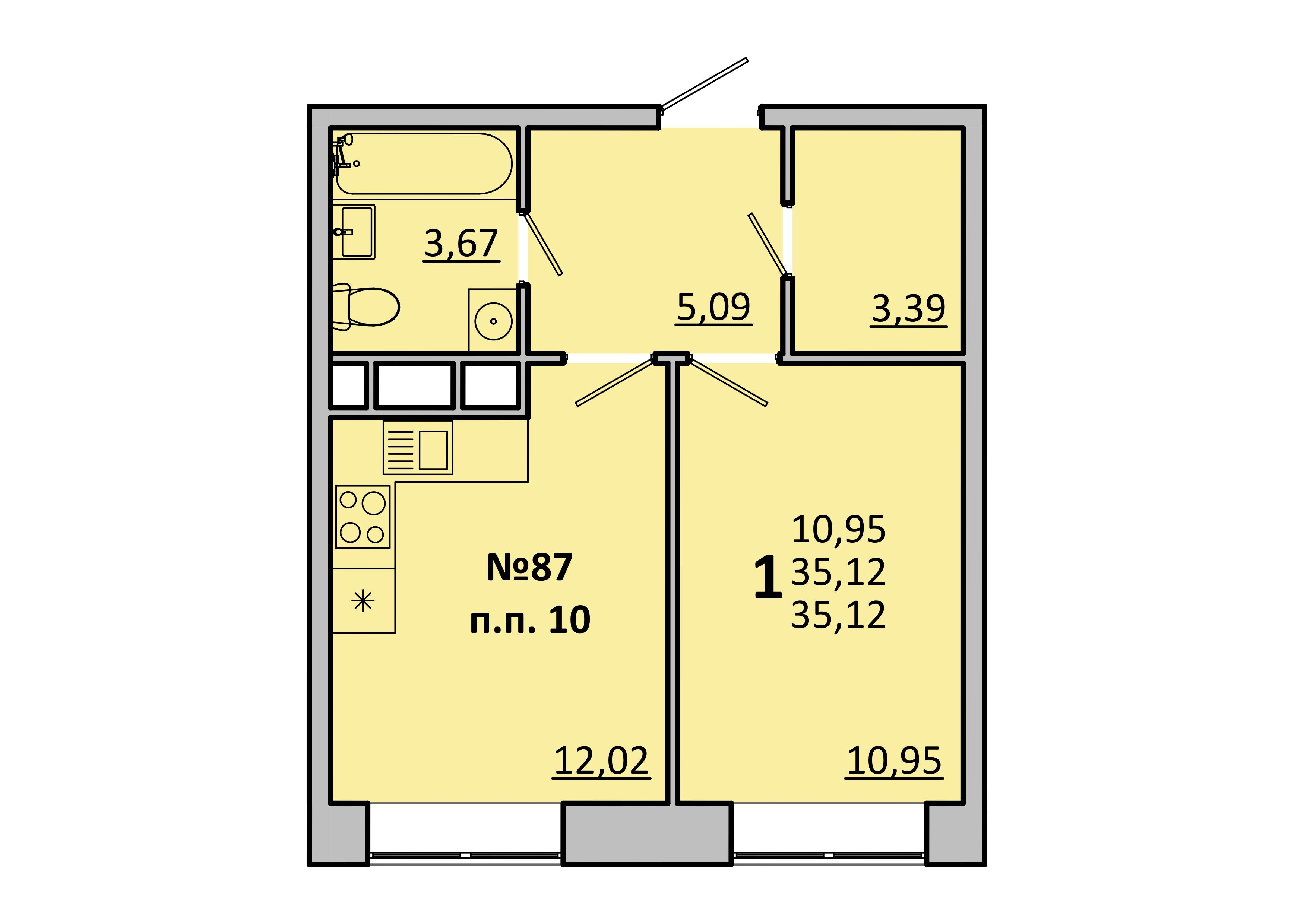 1-комнатная 35 м2 в ЖК Каштановая Роща корпус null этаж 9