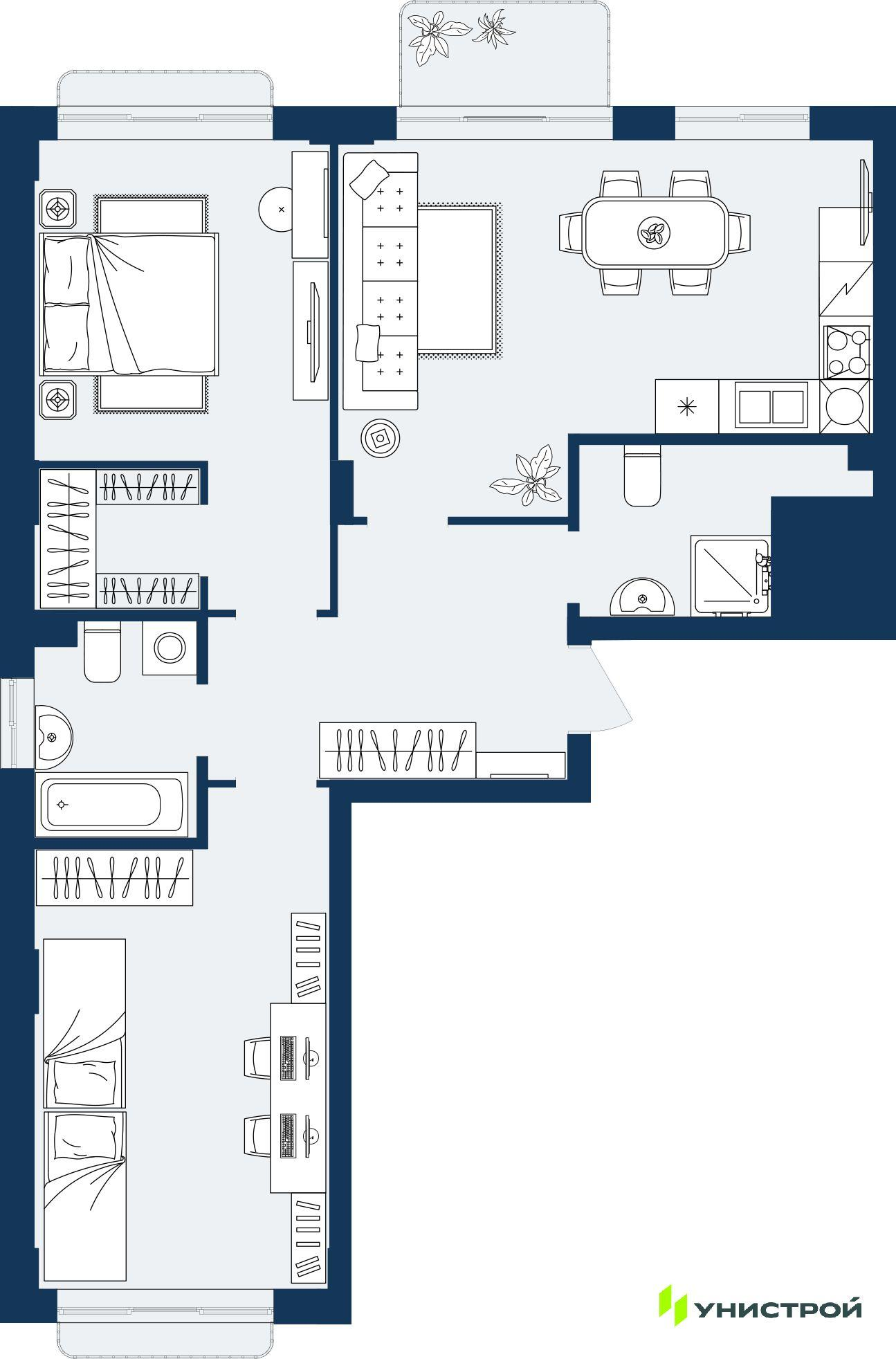 2-комнатная 74 м2 в ЖК ГРАНД БЕРЕГ корпус null этаж 9
