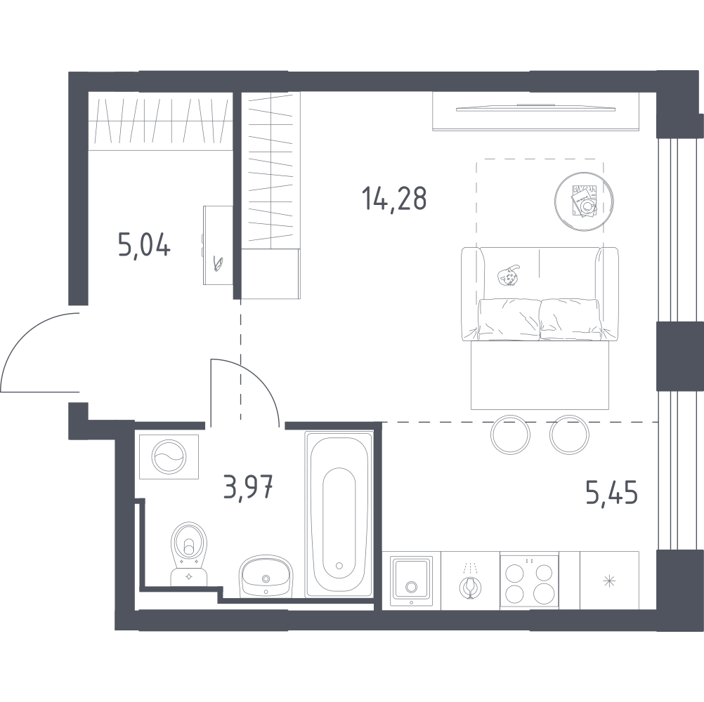 Студия 28 м2 в ЖК Рябиновая Роща корпус null этаж 15