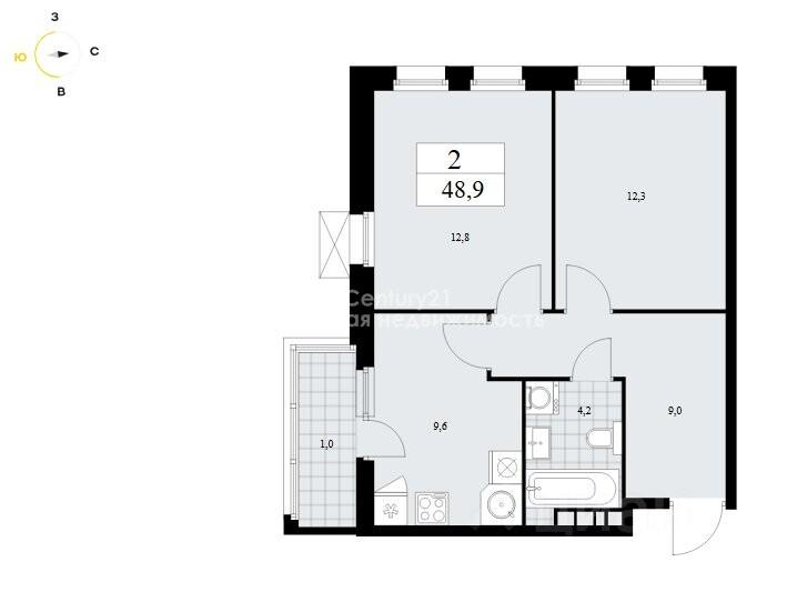 2-комнатная 48.6 м2 в ЖК undefined корпус null этаж 14