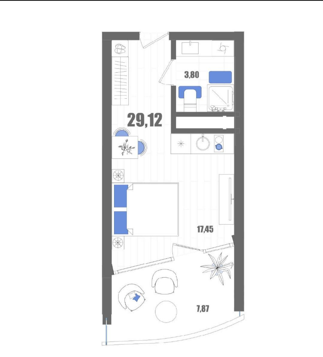 Студия 29.1 м2 в ЖК undefined корпус null этаж 15