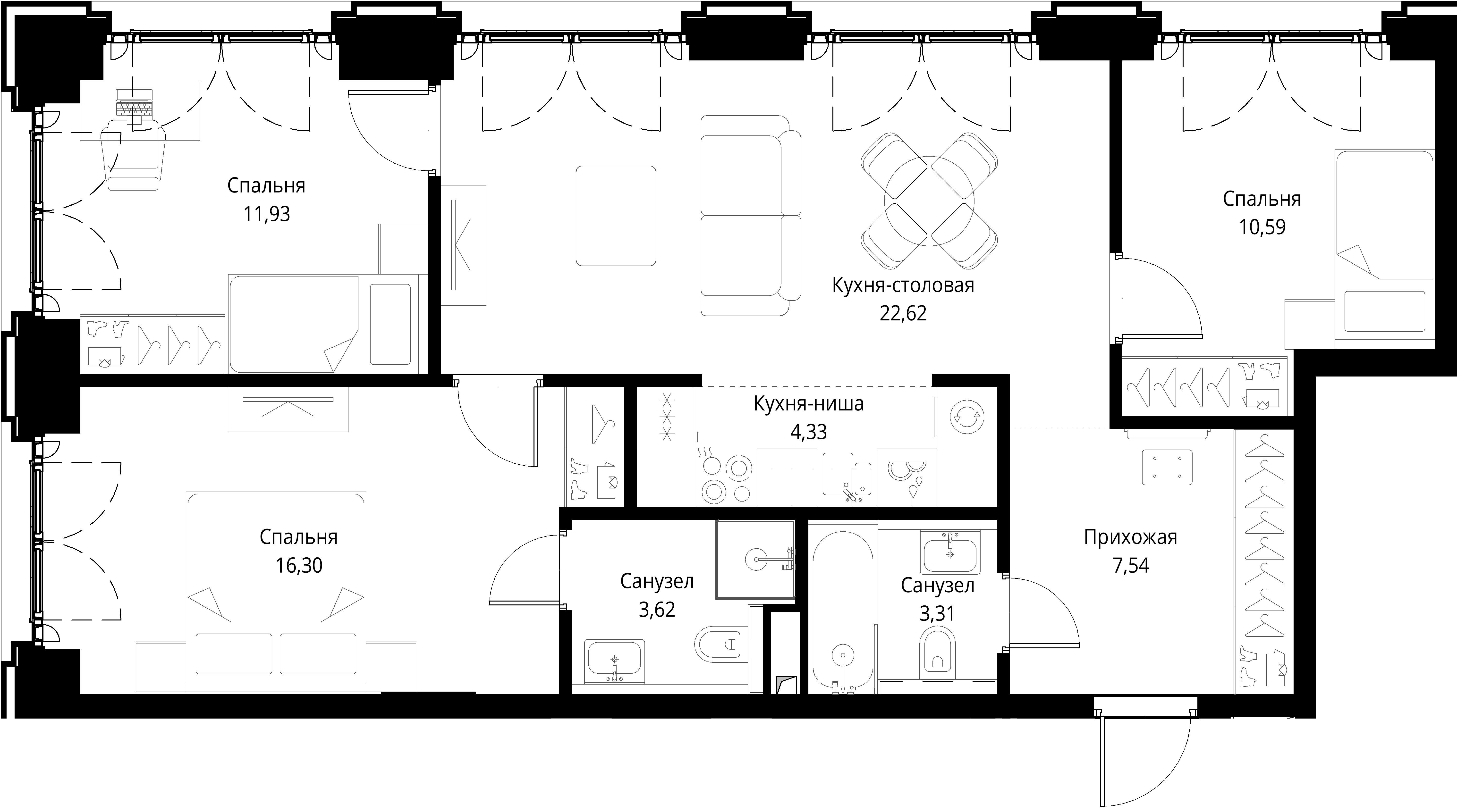 3-комнатная 80 м2 в ЖК Сити Бэй корпус null этаж 3