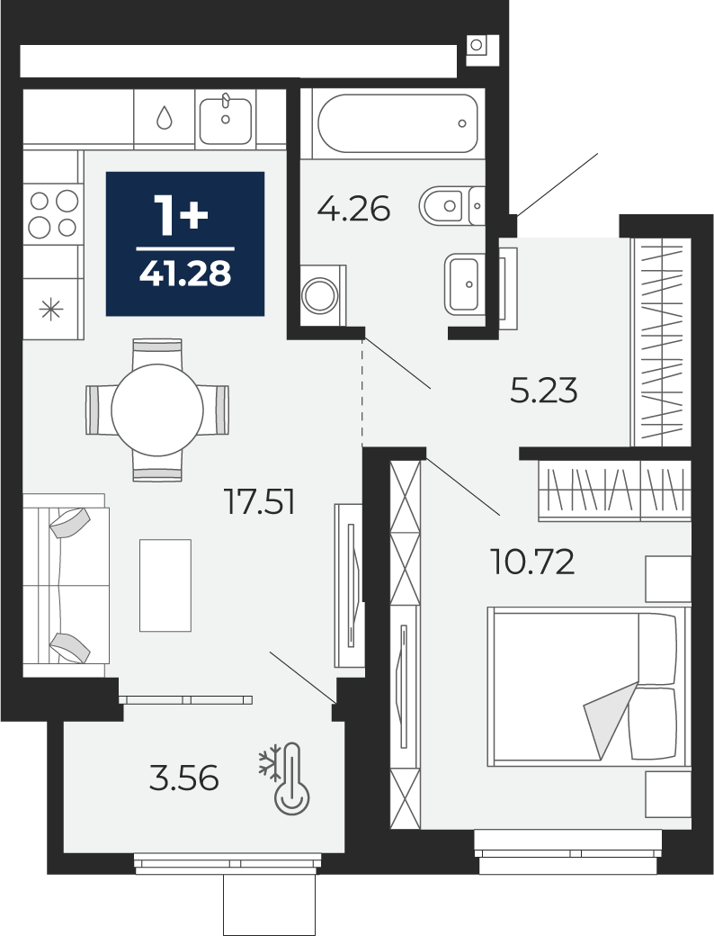 1-комнатная 37 м2 в ЖК Мириады корпус null этаж 7