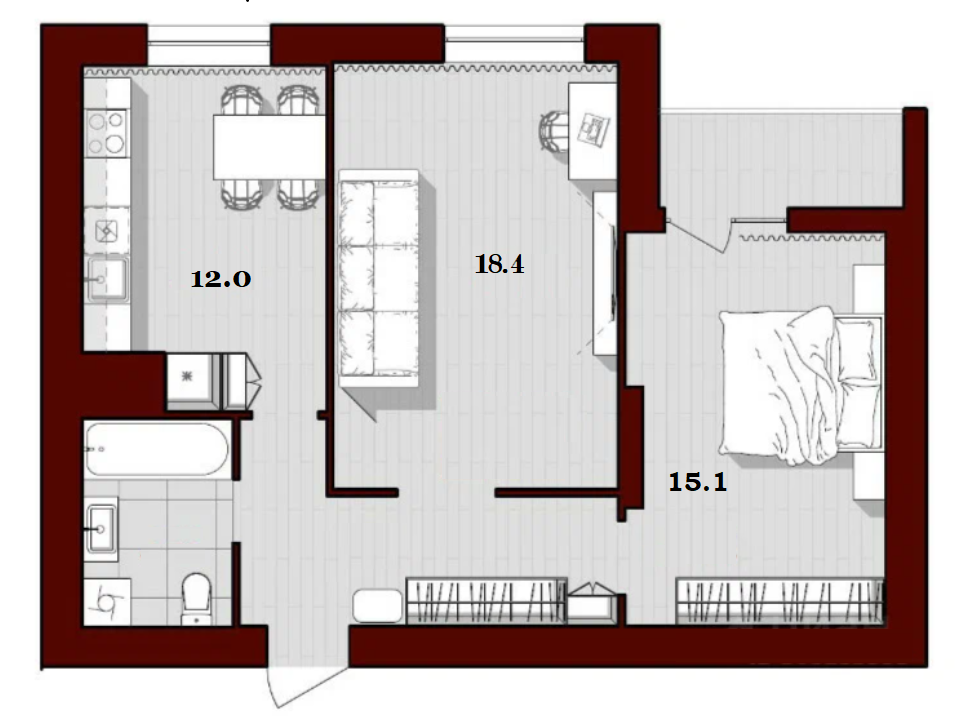 2-комнатная 58.7 м2 в ЖК undefined корпус null этаж 6