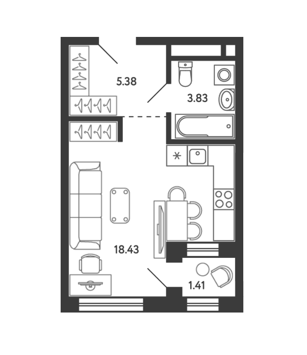Студия 28.6 м2 в ЖК undefined корпус null этаж 6