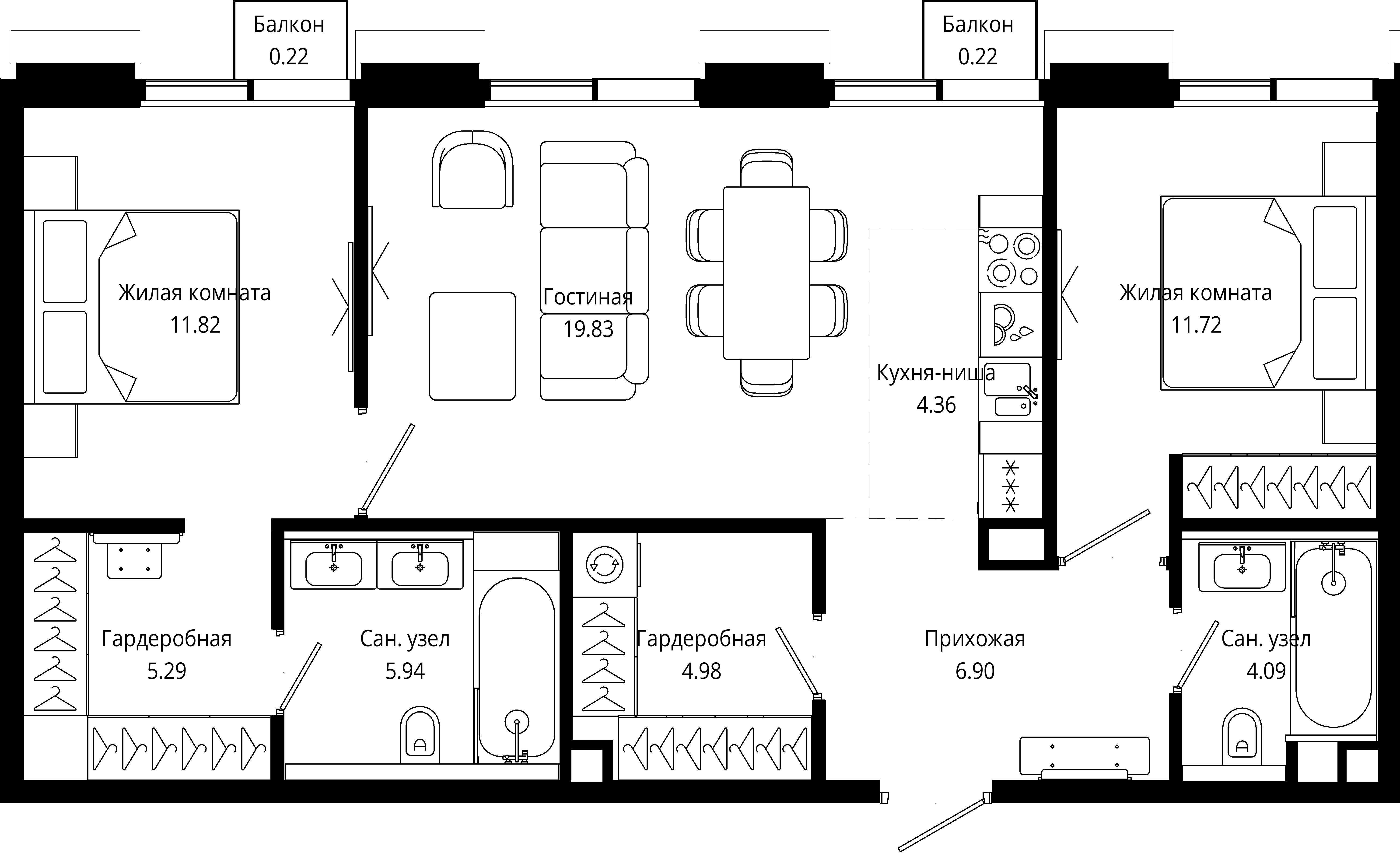 2-комнатная 75 м2 в ЖК МОД корпус null этаж 6