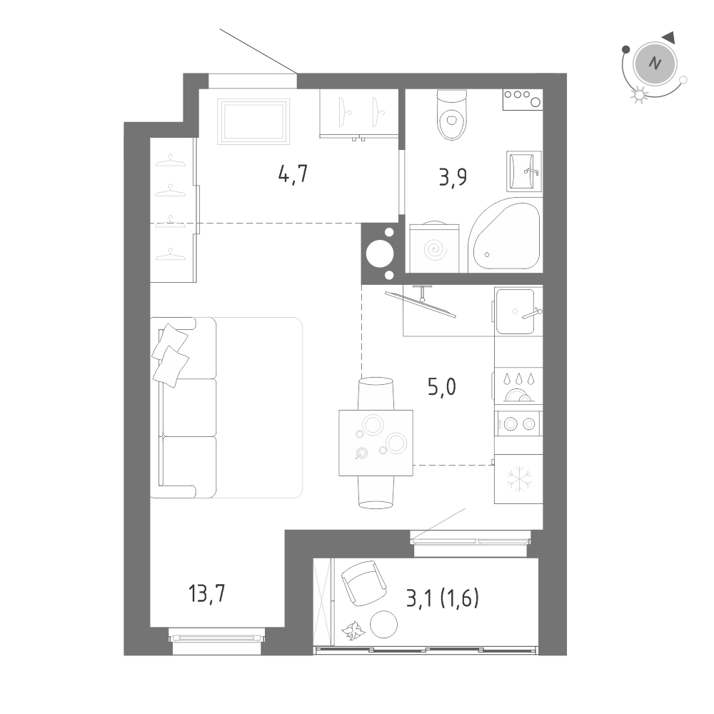 Студия 28 м2 в ЖК Клюква.Парк корпус null этаж 7