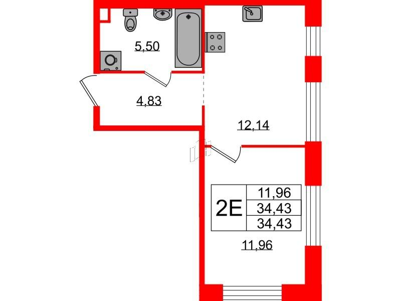 1-комнатная 34 м2 в ЖК PLUS Пулковский корпус null этаж 2