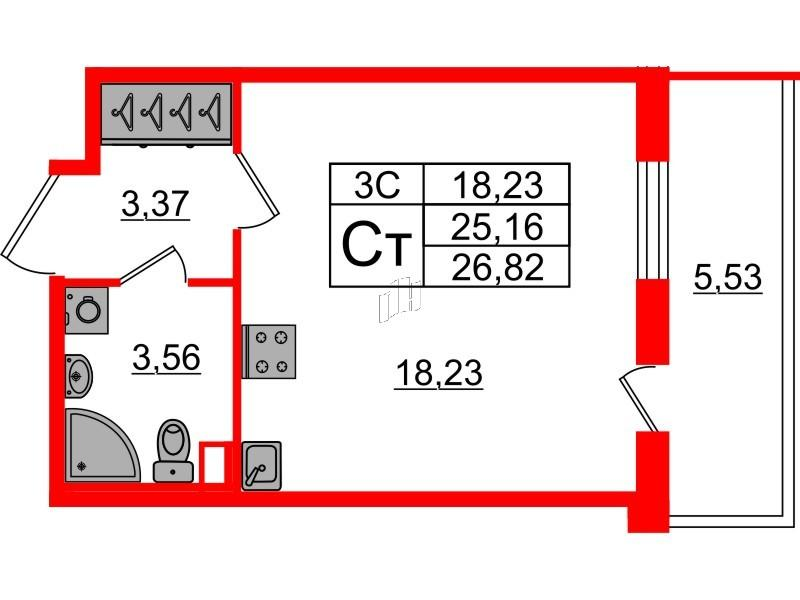 Студия 25 м2 в ЖК Парадный ансамбль корпус null этаж 2