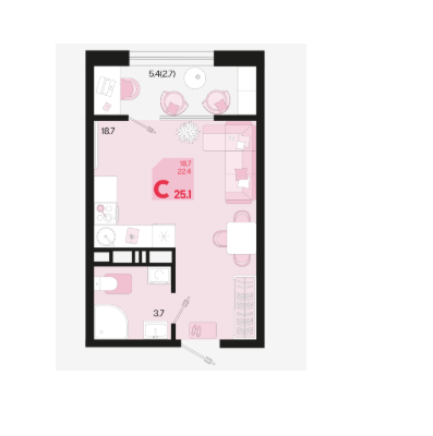 Студия 25.1 м2 в ЖК undefined корпус null этаж 3