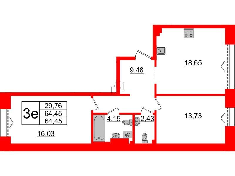 2-комнатная 64 м2 в ЖК Imperial Club корпус null этаж 3