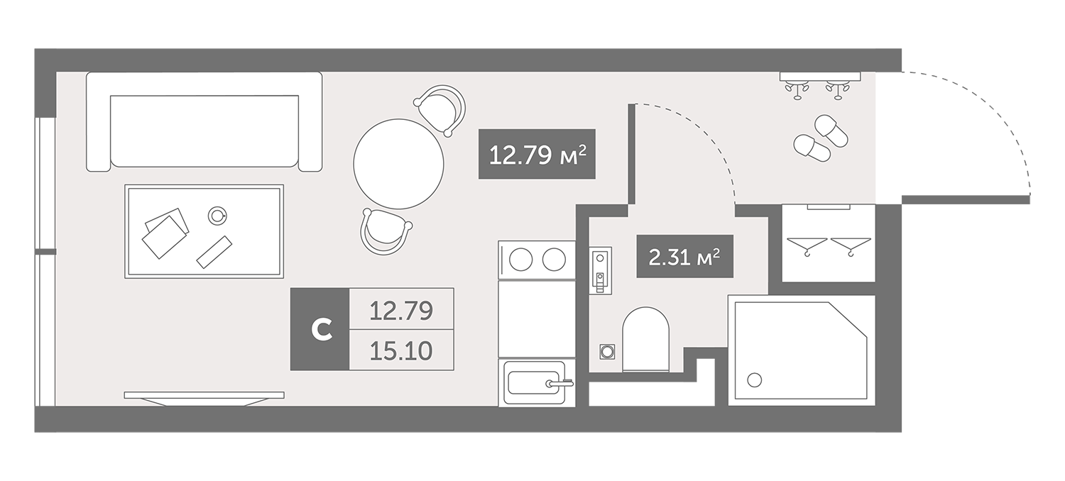 Студия 15 м2 в ЖК Зум Чёрная Речка корпус null этаж 2