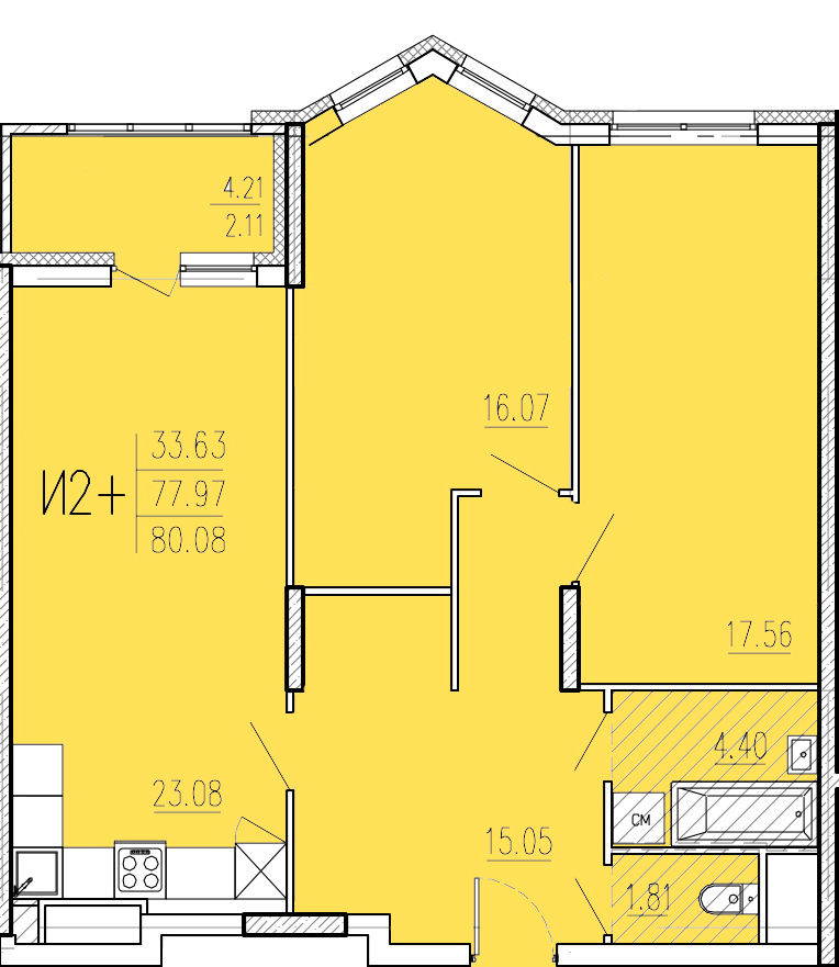2-комнатная 80 м2 в ЖК Акварель корпус null этаж 15