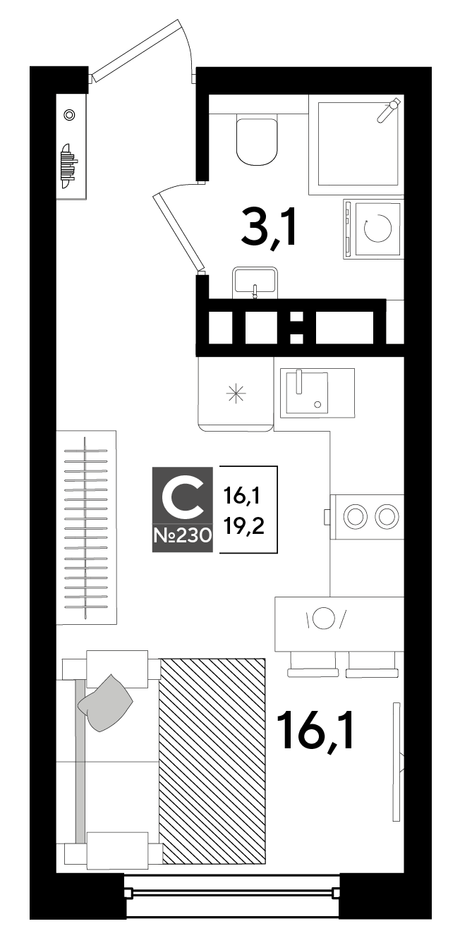 Студия 19 м2 в ЖК Dogma Park корпус null этаж 10