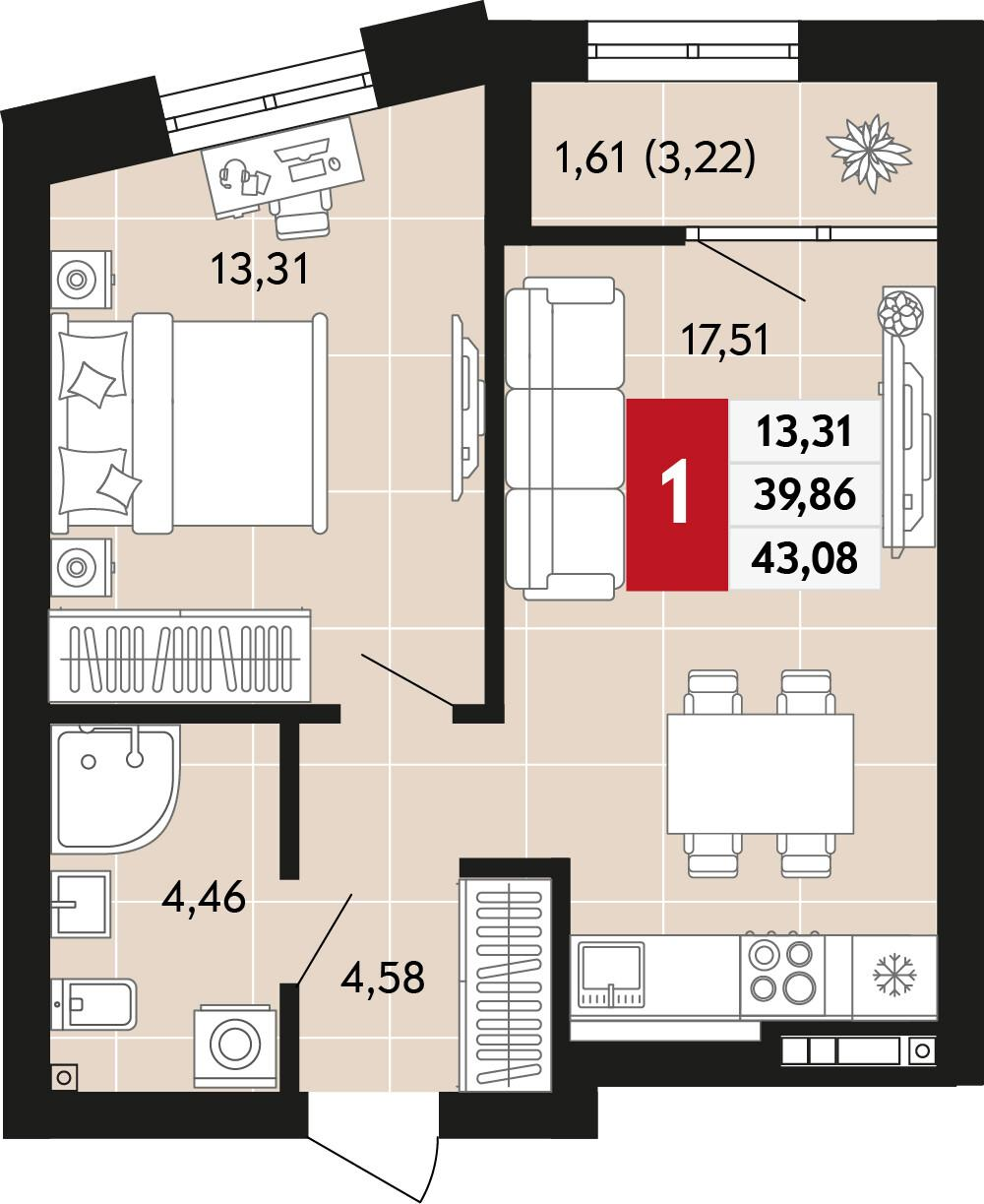 1-комнатная 43 м2 в ЖК Невский корпус null этаж 2