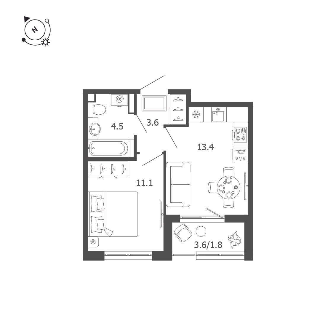 1-комнатная 34 м2 в ЖК Пулковский дом корпус null этаж 4