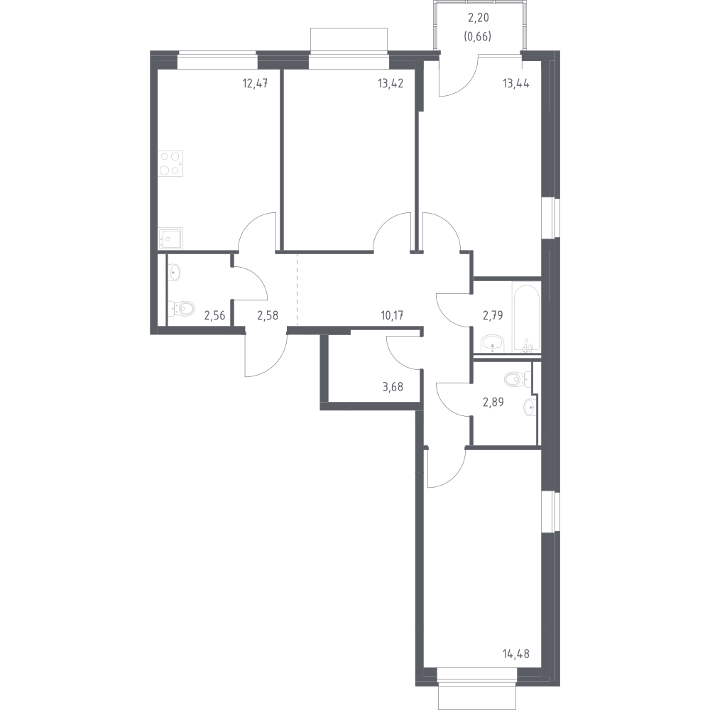 3-комнатная 77 м2 в ЖК Новое Внуково корпус null этаж 2