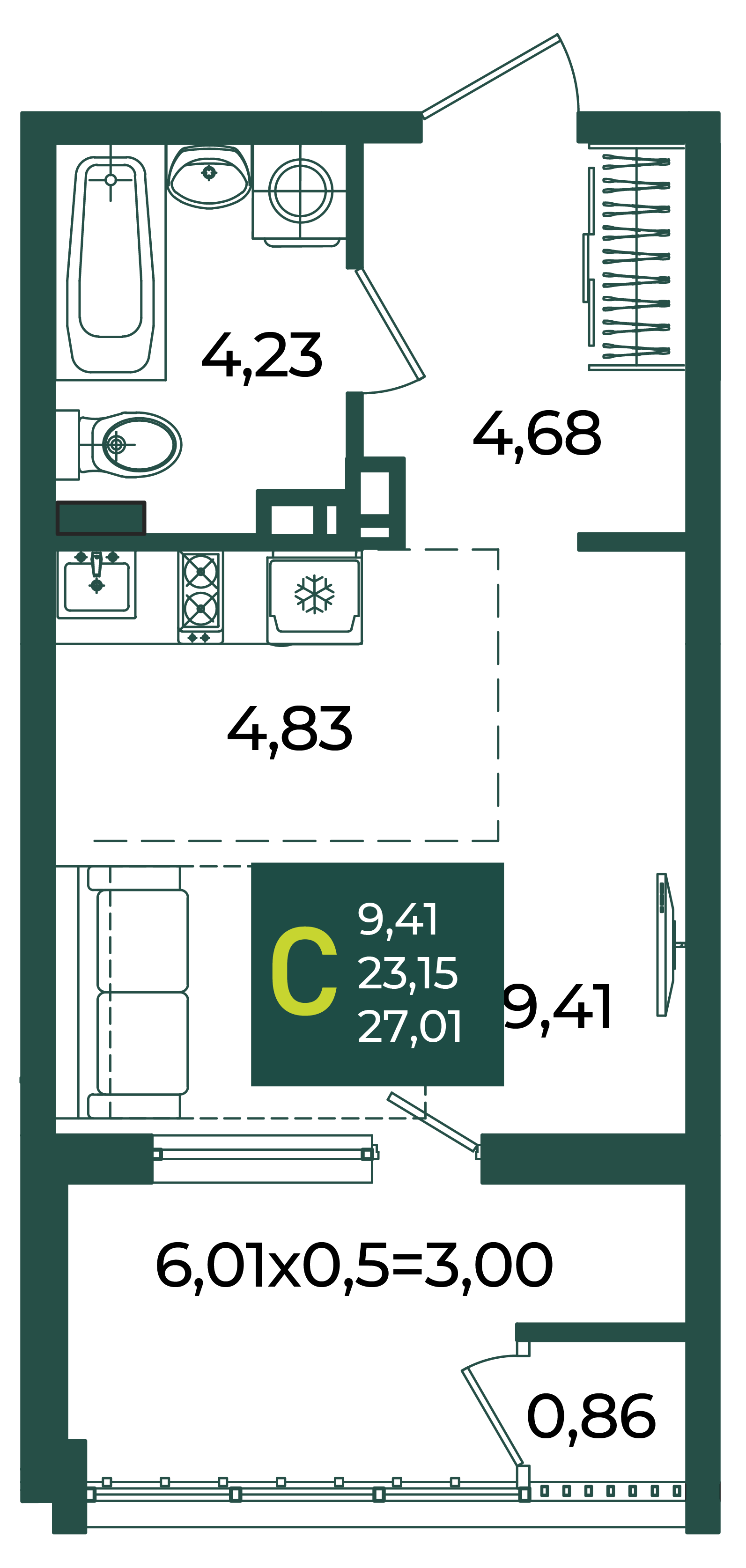 Студия 27 м2 в ЖК Образцово корпус null этаж 7