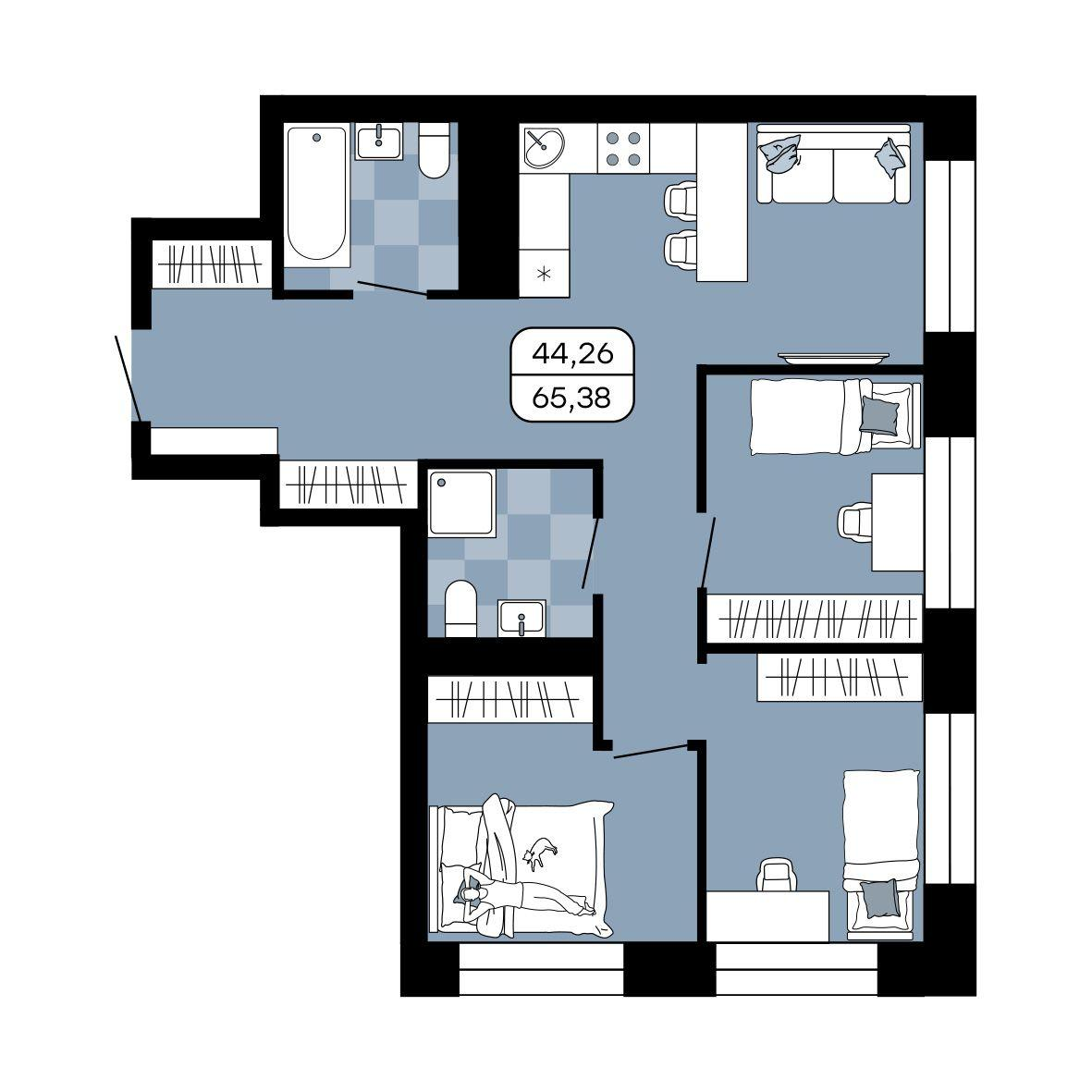 Студия 65 м2 в ЖК Парк Авеню корпус null этаж 15