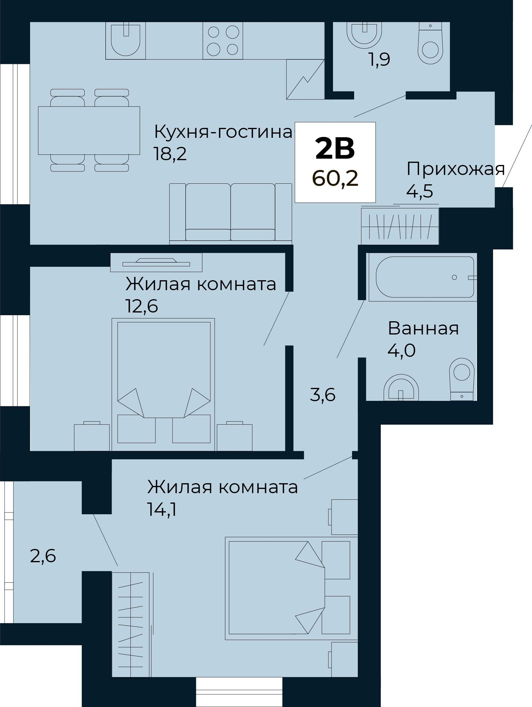 2-комнатная 60 м2 в ЖК Ривьера.Айвазовский корпус null этаж 13
