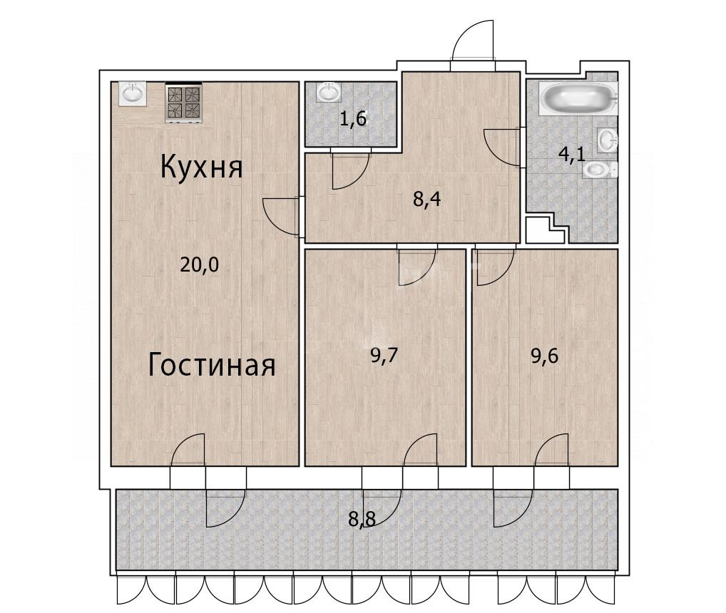 2-комнатная 57.8 м2 в ЖК undefined корпус null этаж 15