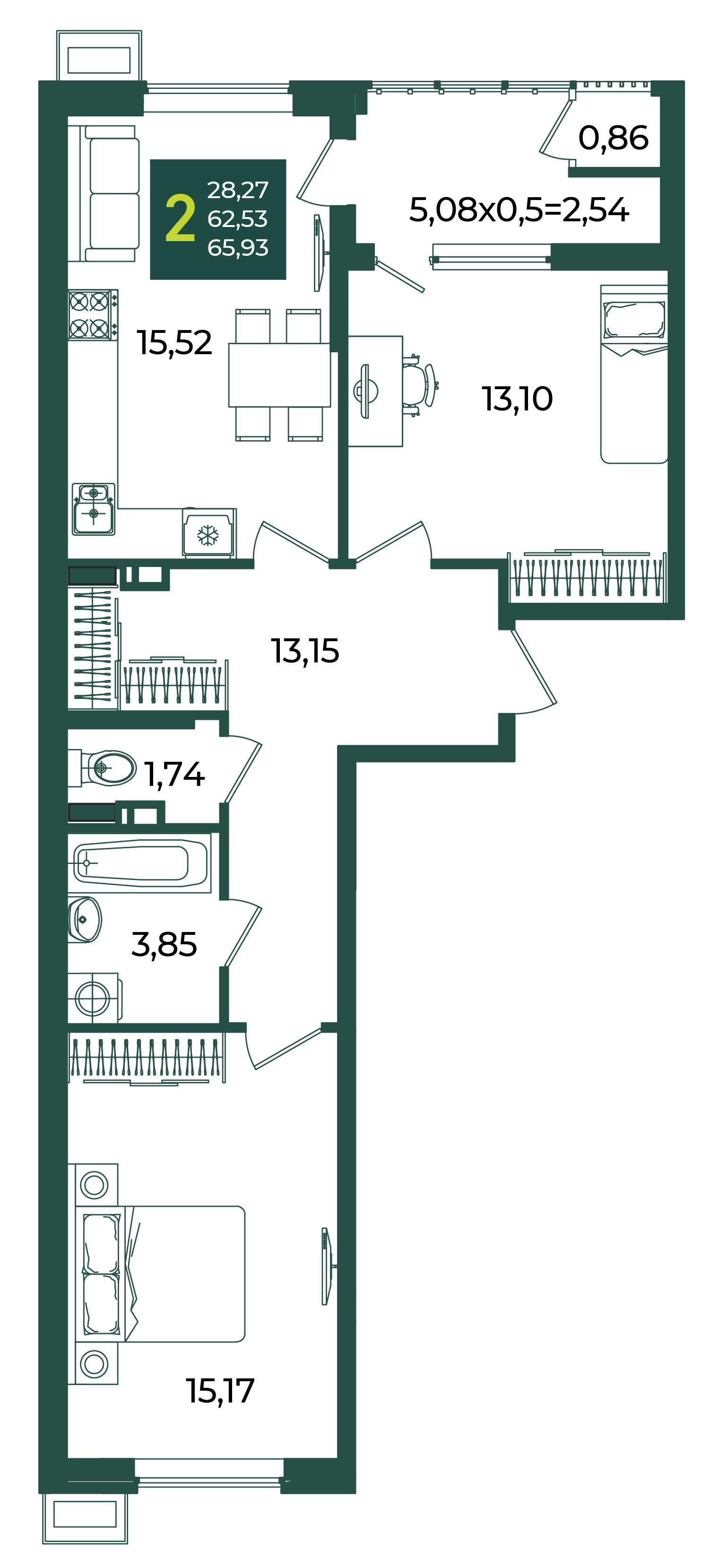 2-комнатная 65 м2 в ЖК Образцово корпус null этаж 3