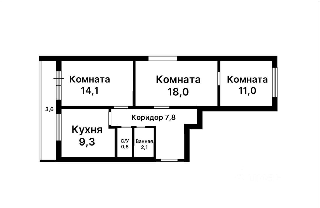 3-комнатная 65.1 м2 в ЖК undefined корпус null этаж 11