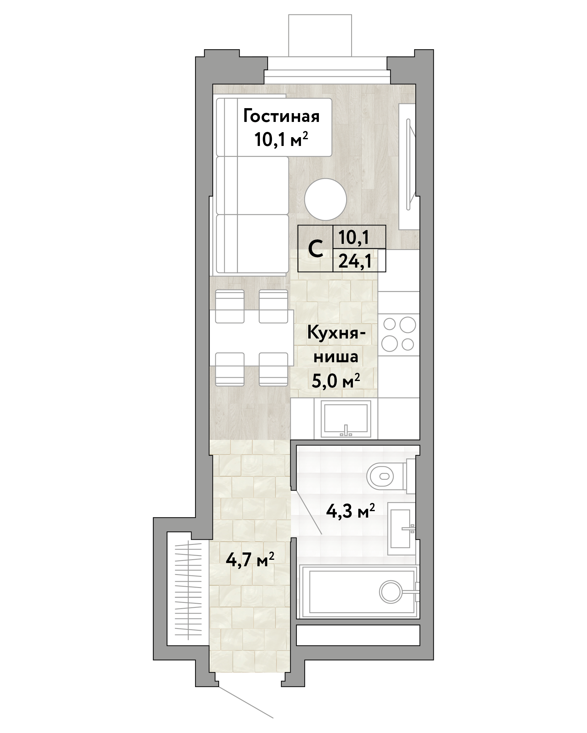 Студия 24 м2 в ЖК Новые Смыслы корпус null этаж 18