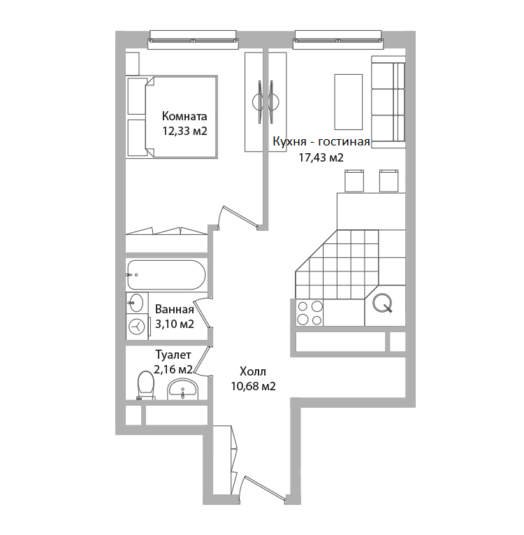 Студия 45 м2 в ЖК Адрес корпус null этаж 9