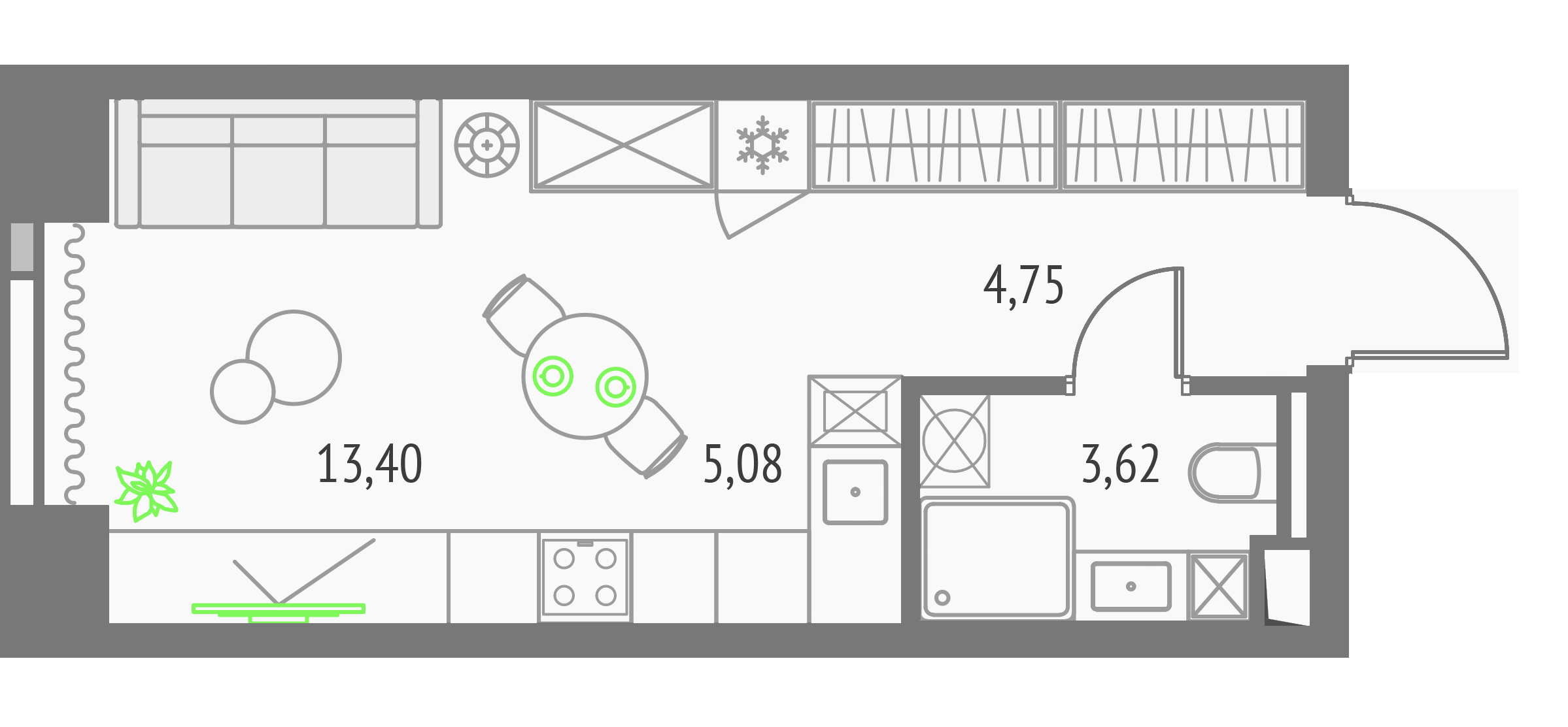 Студия 26 м2 в ЖК Upside Towers корпус null этаж 9