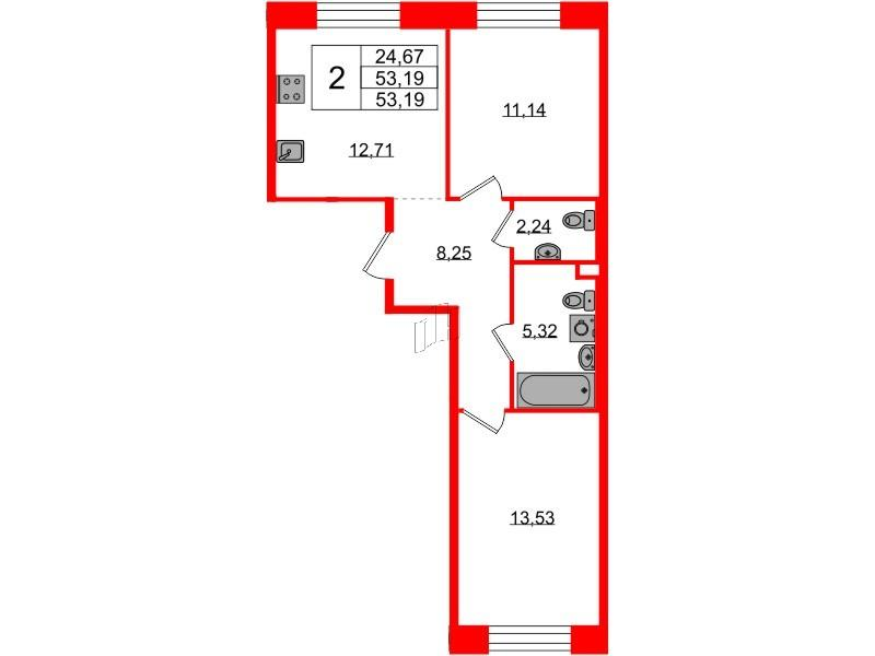 2-комнатная 53 м2 в ЖК PLUS Пулковский корпус null этаж 2