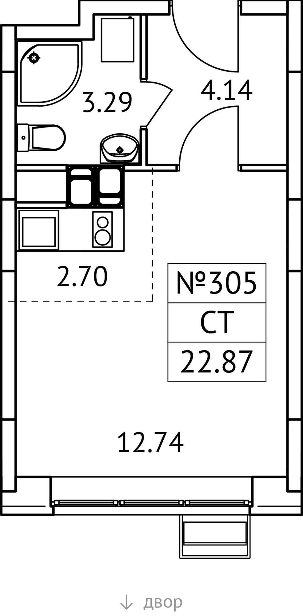 Студия 22 м2 в ЖК Новотомилино корпус null этаж 7