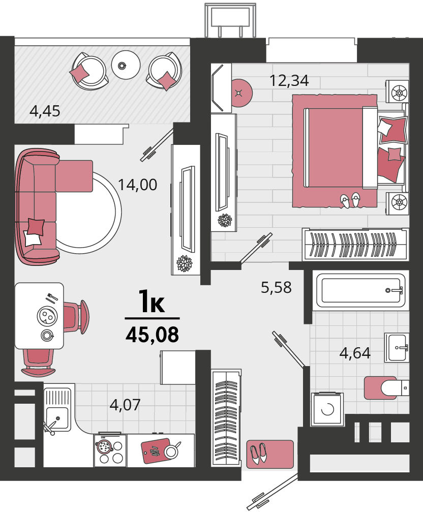2-комнатная 45 м2 в ЖК Родные просторы корпус null этаж 11