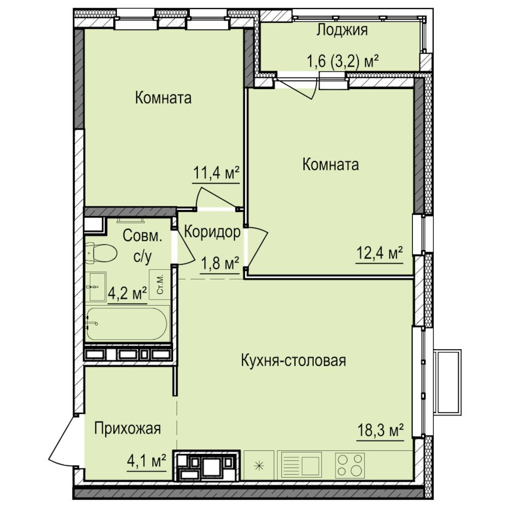 2-комнатная 53 м2 в ЖК Норвежский Лес корпус null этаж 13