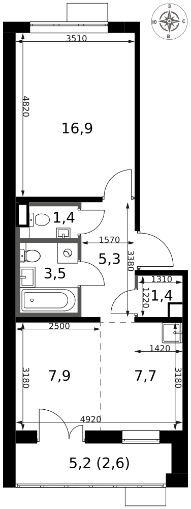 2-комнатная 46 м2 в ЖК 1-й Саларьевский корпус null этаж 12